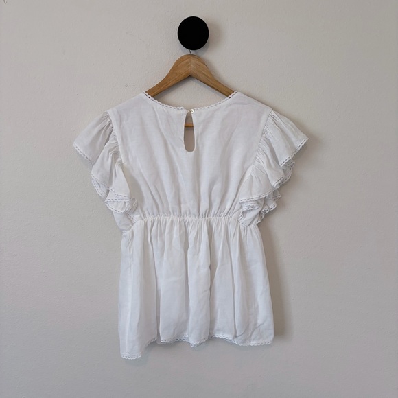 J. Marie Embroidered Flutter Sleeve Babydoll Top White Pink Blue XS - Picture 6 of 6